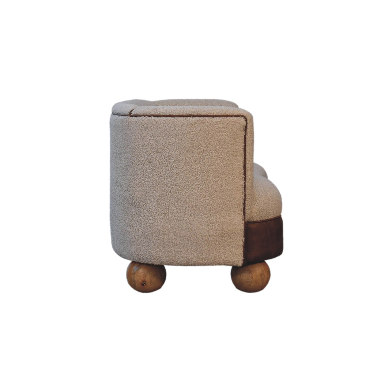 Luxury designer Bouclé Handwoven Upholstered Sofa with Buffalo Hide Seat & Solid Oak Finish Legs