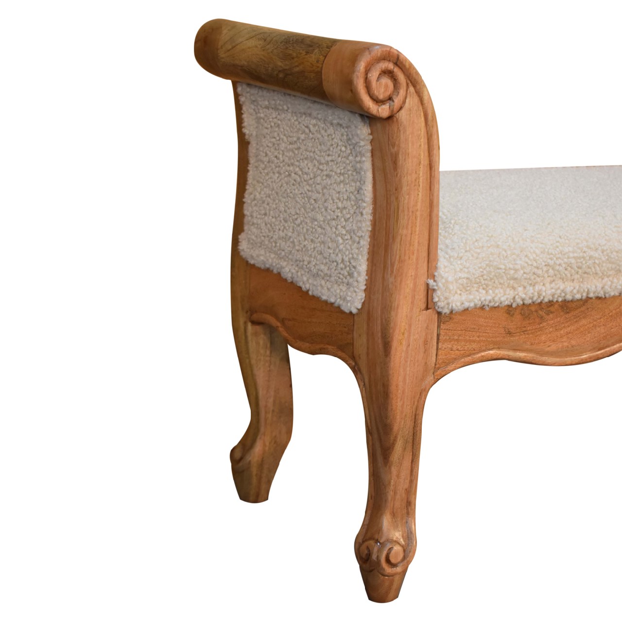Luxury designer Curled Cotton Handwoven Upholstered Bench – Natural Yarn & Oak Finish Legs