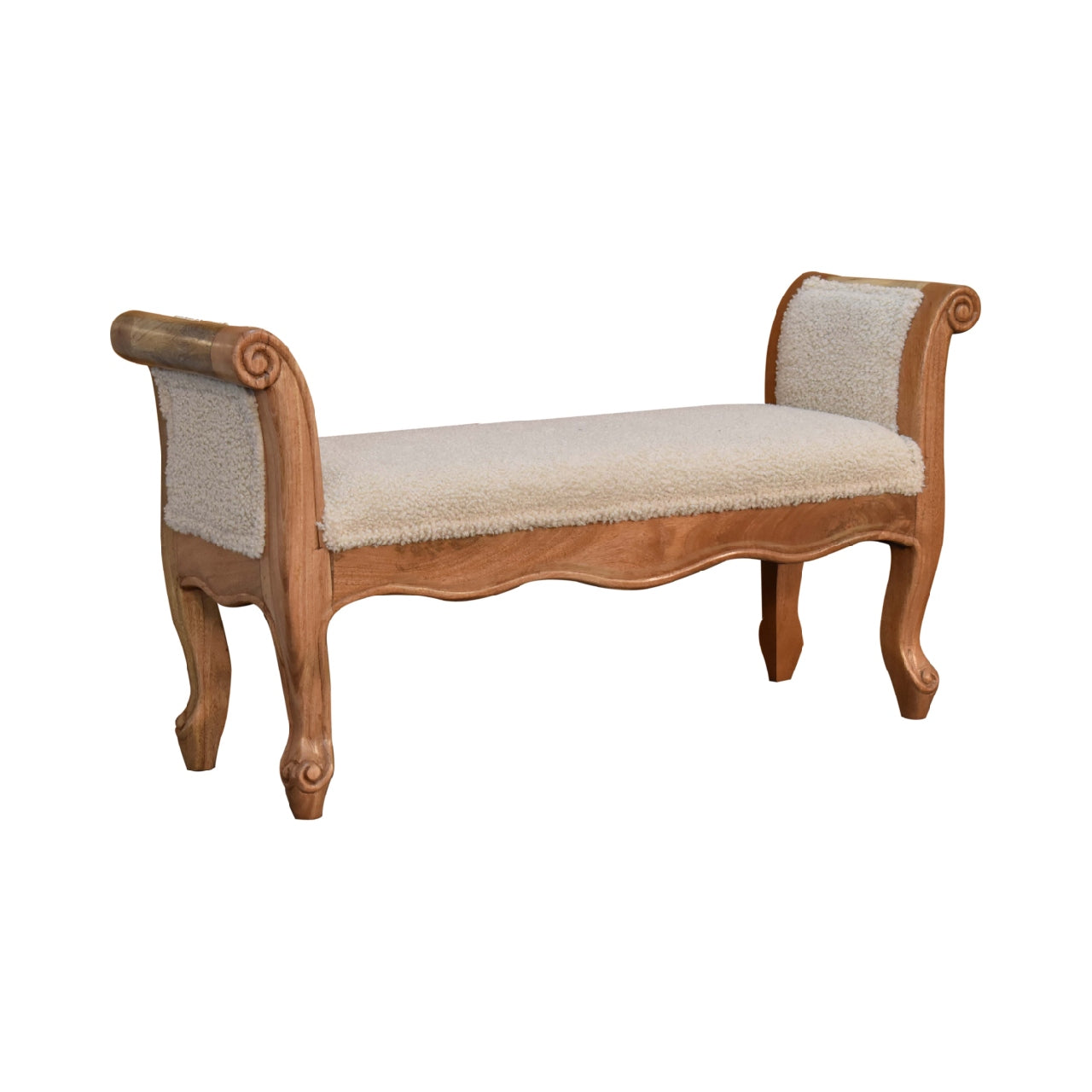 Luxury designer Curled Cotton Handwoven Upholstered Bench – Natural Yarn & Oak Finish Legs