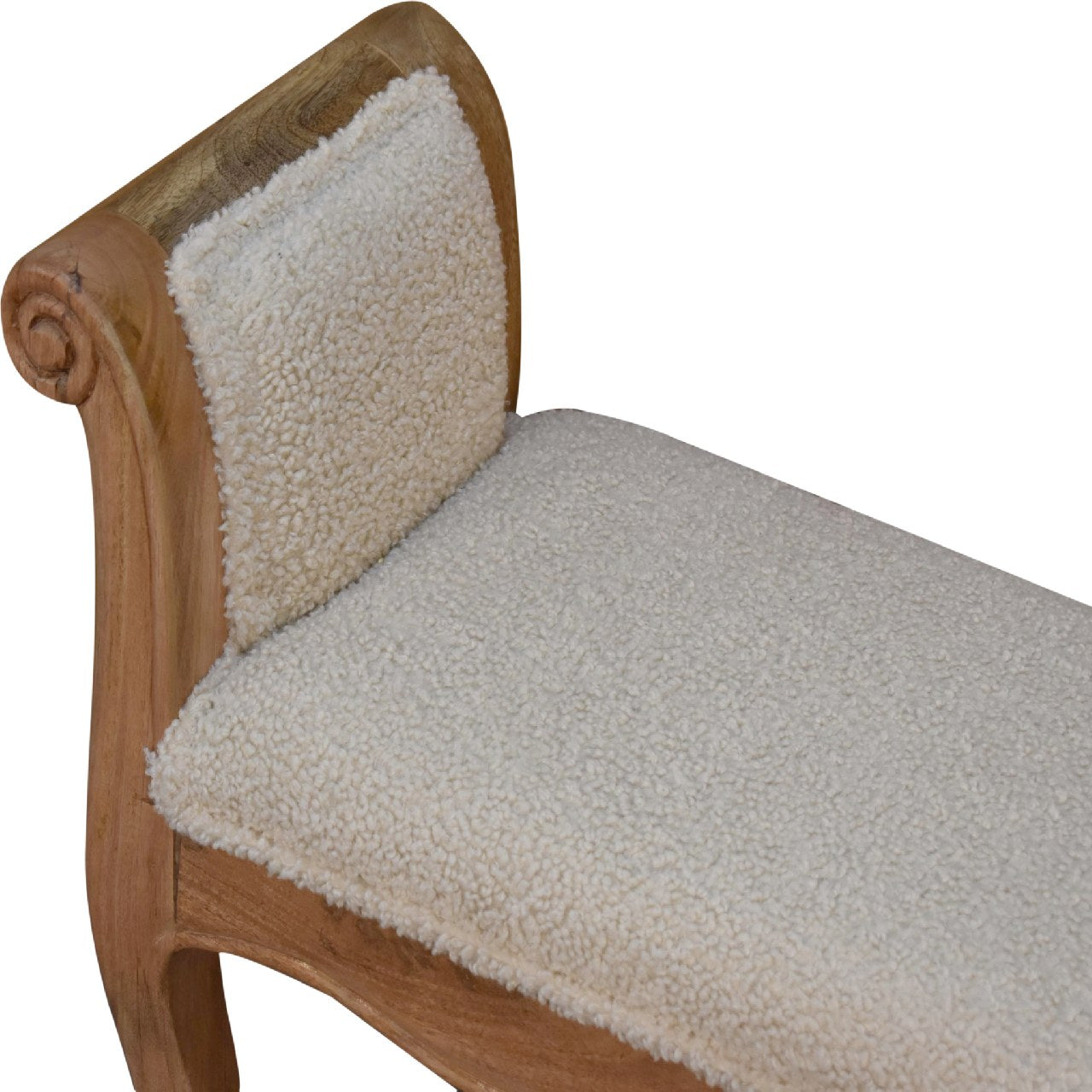 Luxury designer Curled Cotton Handwoven Upholstered Bench – Natural Yarn & Oak Finish Legs