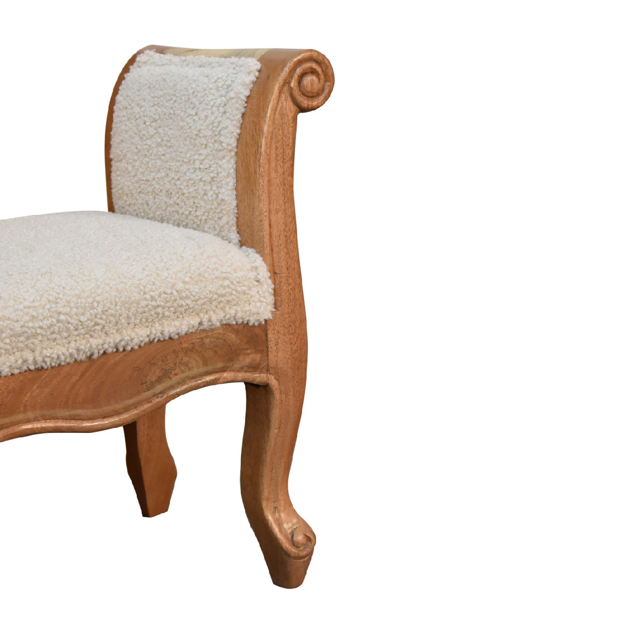 Luxury designer Curled Cotton Handwoven Upholstered Bench – Natural Yarn & Oak Finish Legs