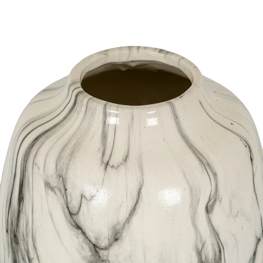 Marble-patterned ceramic vase on a white background