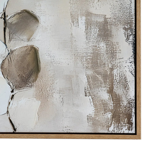 Abstract art piece with brown and beige brush strokes on a white background