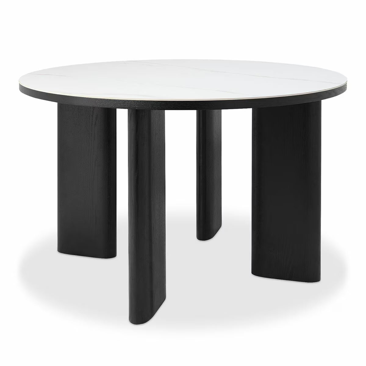 Modern Bentley Designs Alisa round Sintered Stone Dining Table + 4 Grey Chairs