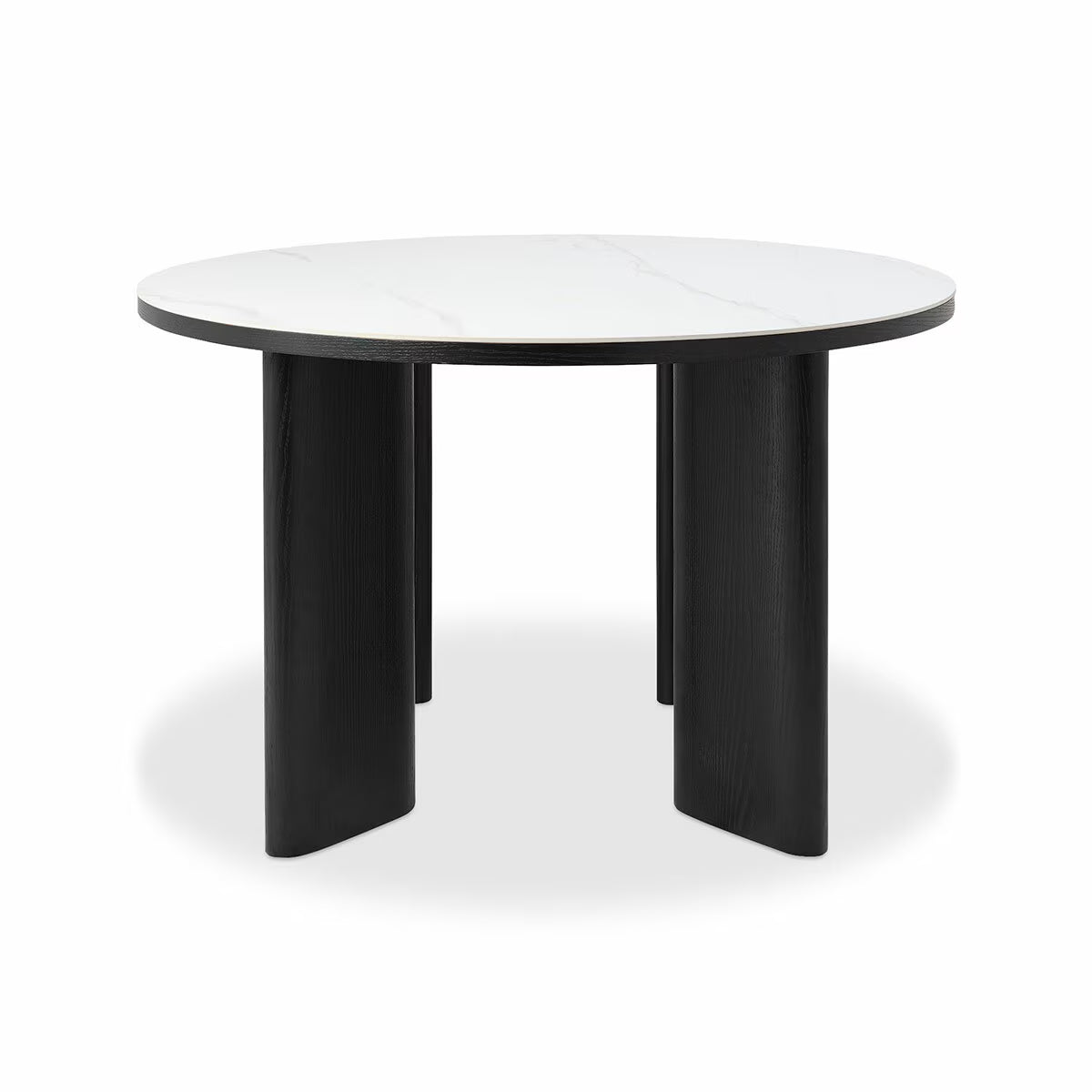 Modern Bentley Designs Alisa round Sintered Stone Dining Table + 4 Grey Chairs
