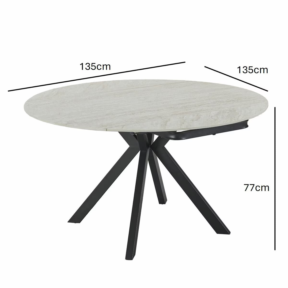 Modern Indus Valley Cavella round Ceramic Extending Dining Table + 4 Beige Chairs