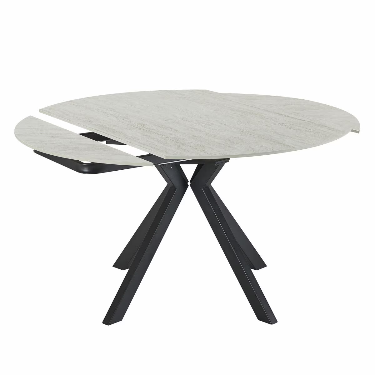 Modern Indus Valley Cavella round Ceramic Extending Dining Table + 4 Beige Chairs