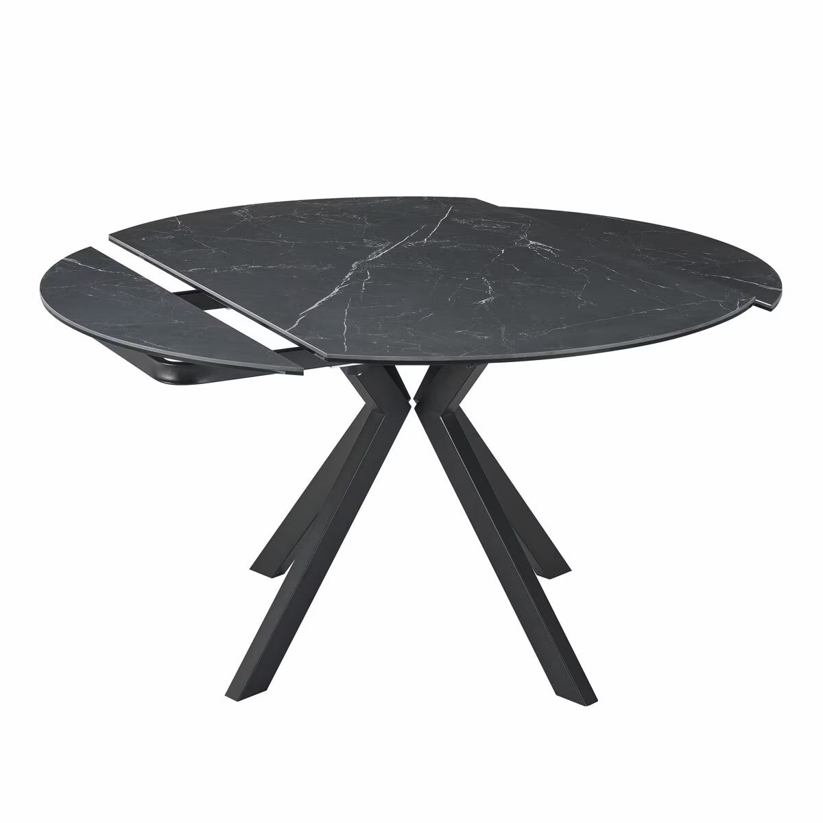 Modern Indus Valley Cavella round Ceramic Extending Dining Table + 4 Grey Chairs