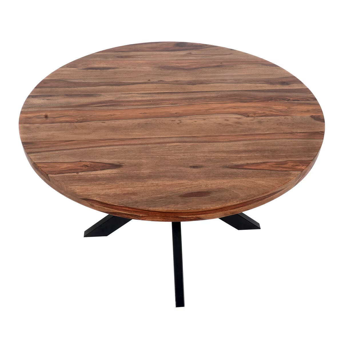 Modern Indus Valley Henley round Wooden Dining Table + 4 Brown Chairs