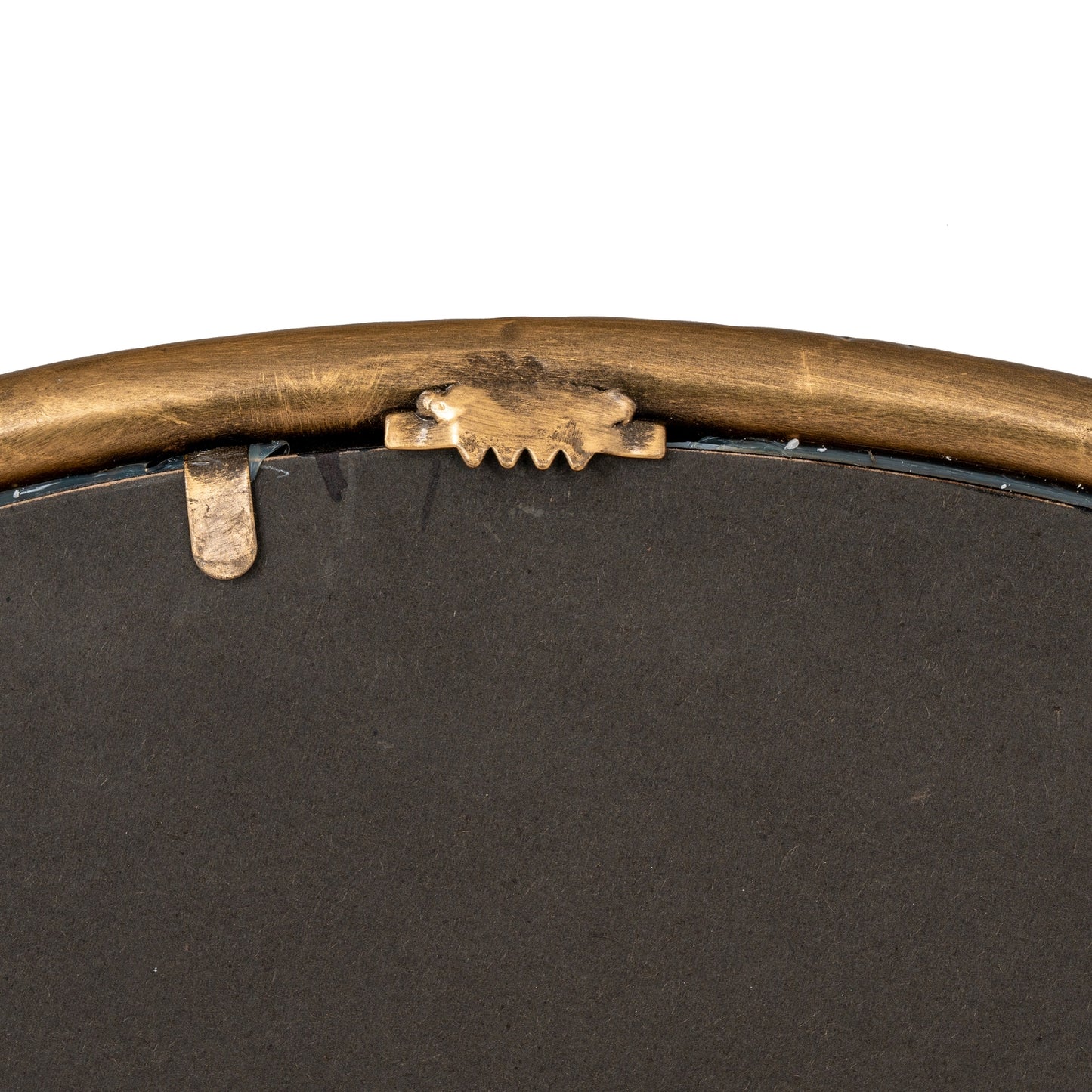 Close-up of a black leather bag with gold metal clasps on a white background