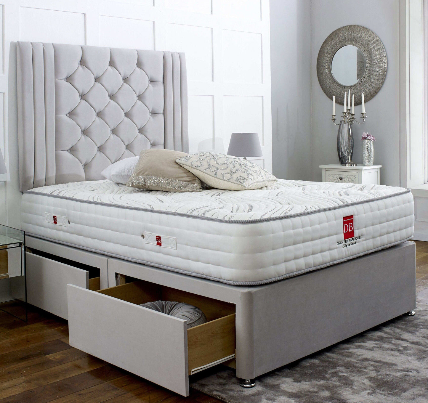 Regal Divan Bed Set with Tall Button Headboard