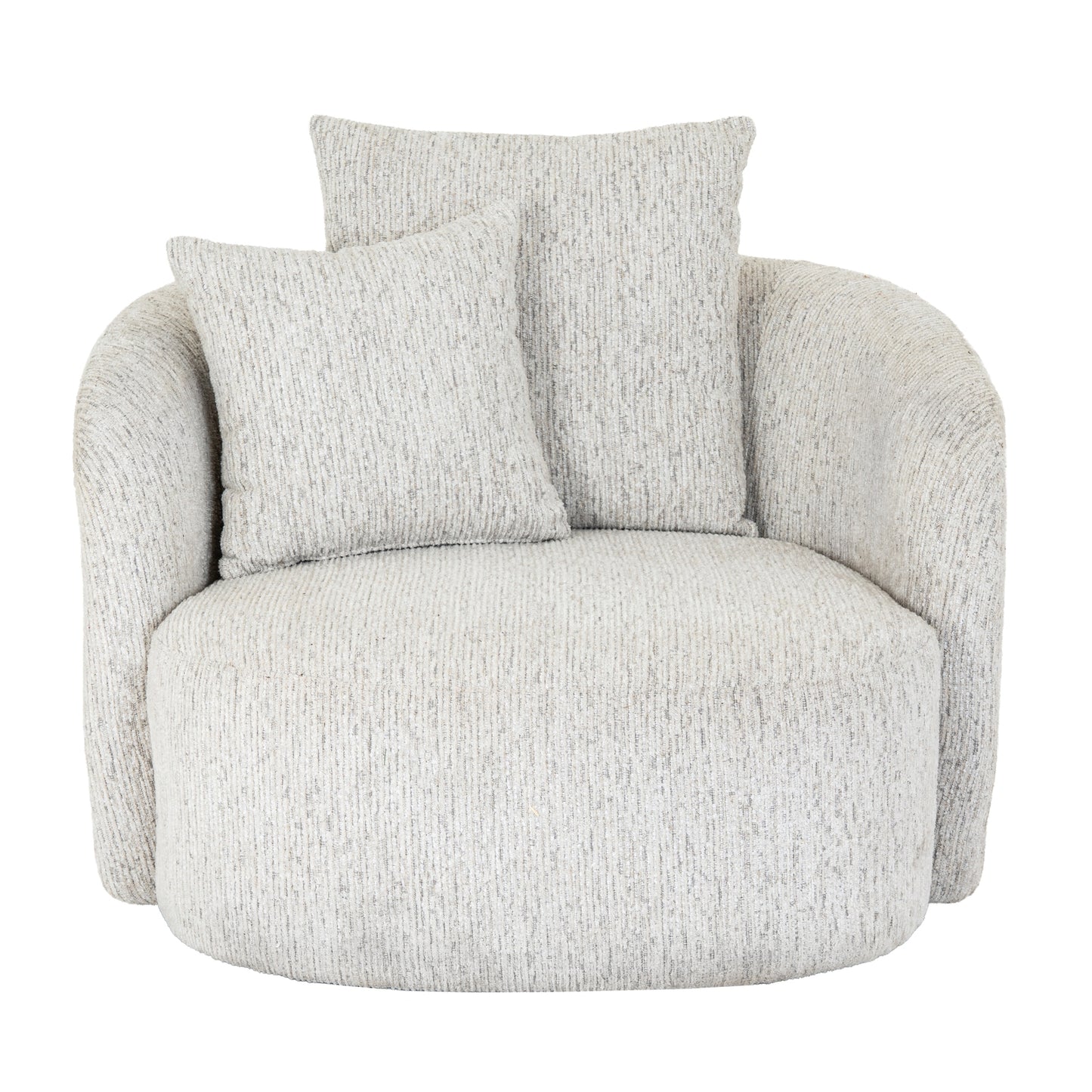 Gray textured armchair with two cushions on a white background