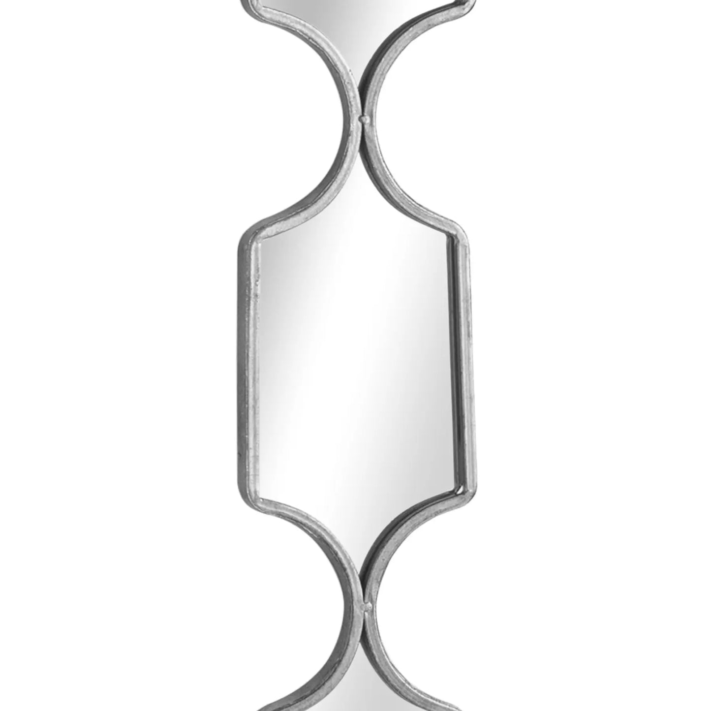 Decorative wall mirror with a silver frame on a white background
