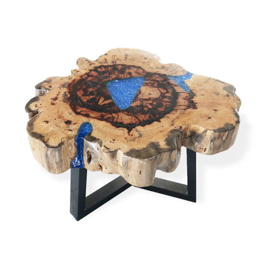 Tamarind and Resin Coffee Table - Sky Blue Coffee Table BlissVeranda