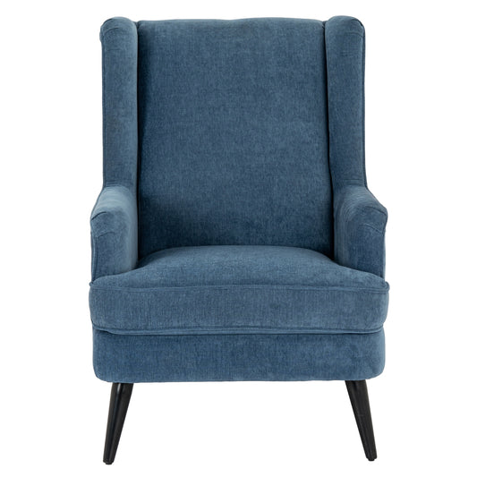 Blue wingback chair on a white background