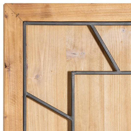 Wooden panel with geometric metal frame