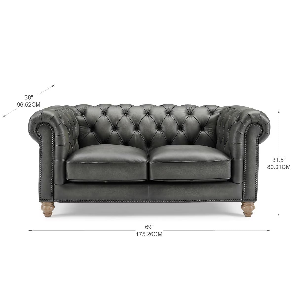 Allington 2 Seater Grey Leather Chesterfield Sofa