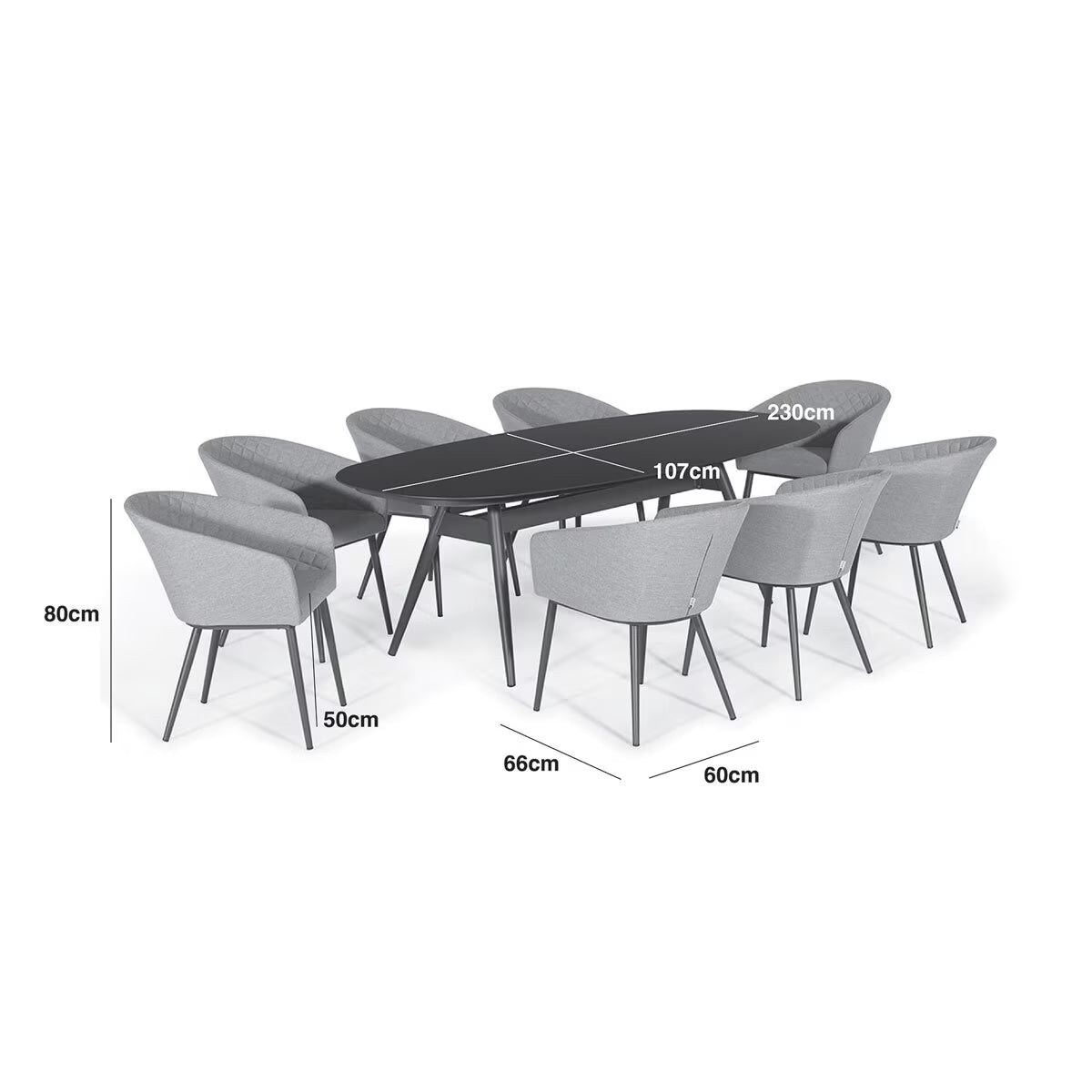 Maze Ambition 9 Piece Oval Dining Patio Set + Cover (In Oatmeal)
