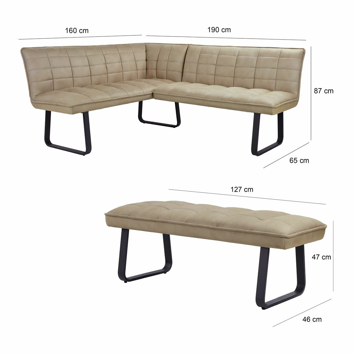 Indus Valley Reva Beige Corner Bench Set, Left Hand Facing