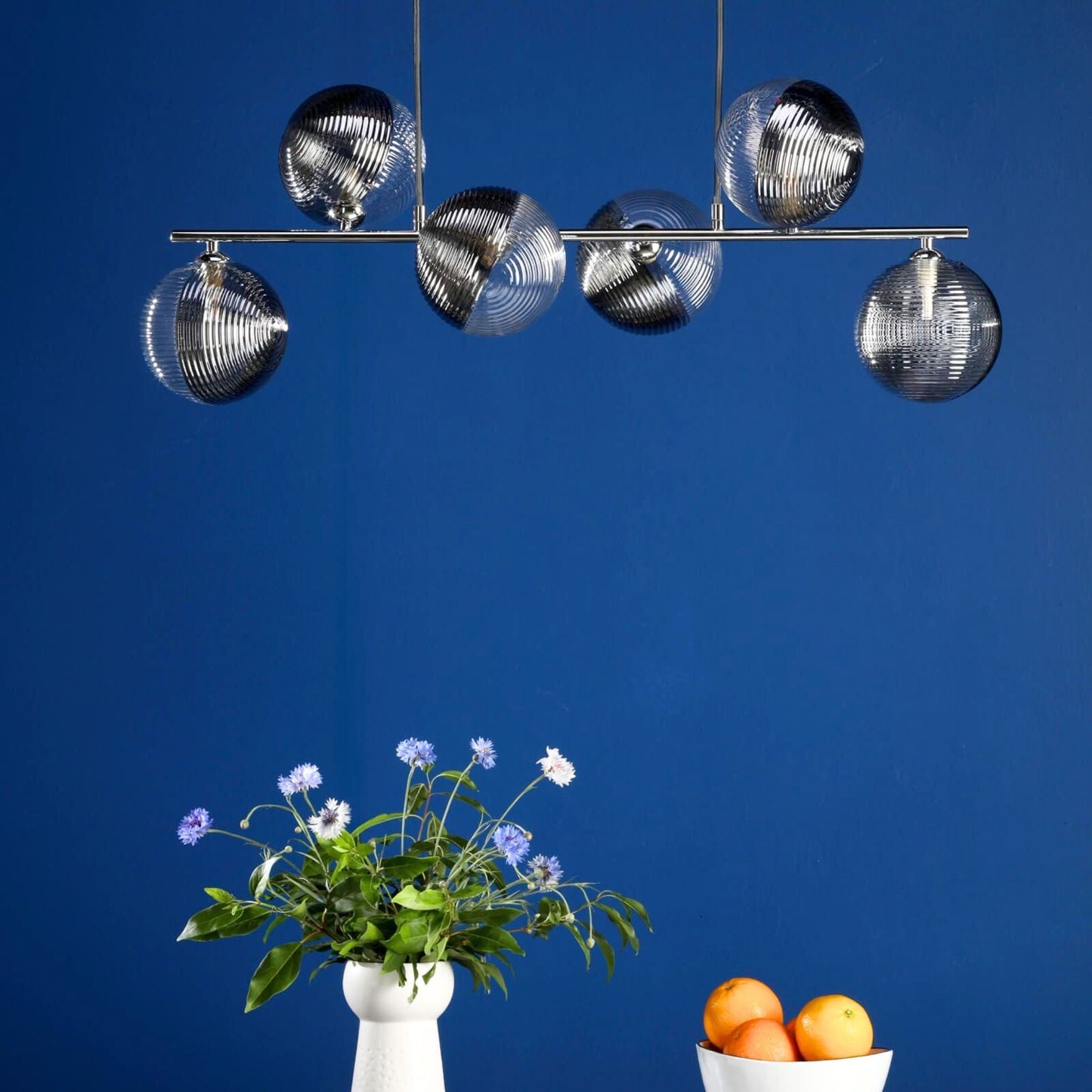 Claudia 6 Light Silver & Glass Ceiling Pendant Bar