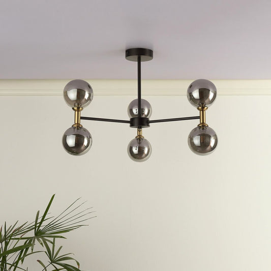 Loxley 6 Light Black & Gold Semi Flush Ceiling Light