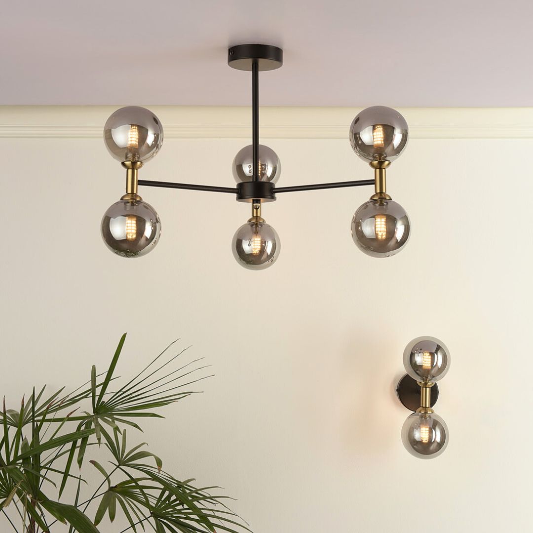 Loxley 6 Light Black & Gold Semi Flush Ceiling Light
