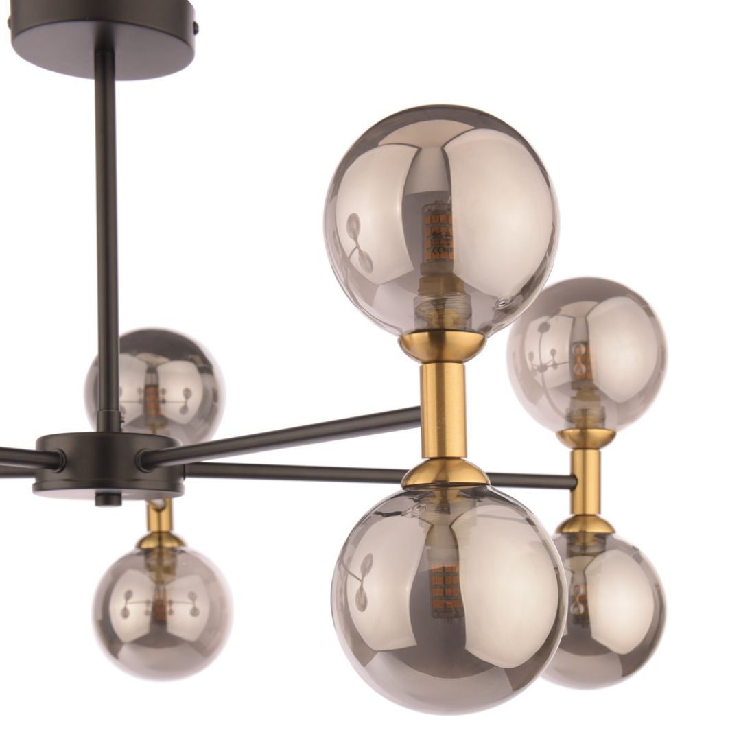 Loxley 10 Light Black & Gold Semi Flush Ceiling Light