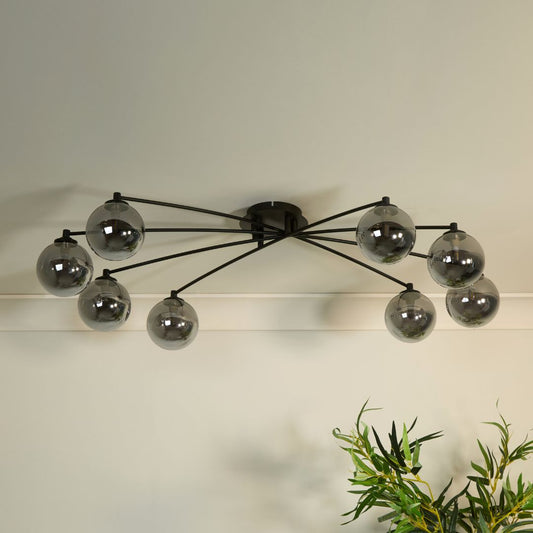 Navarro 8 Light Black & Smoked Glass Semi Flush Ceiling Light