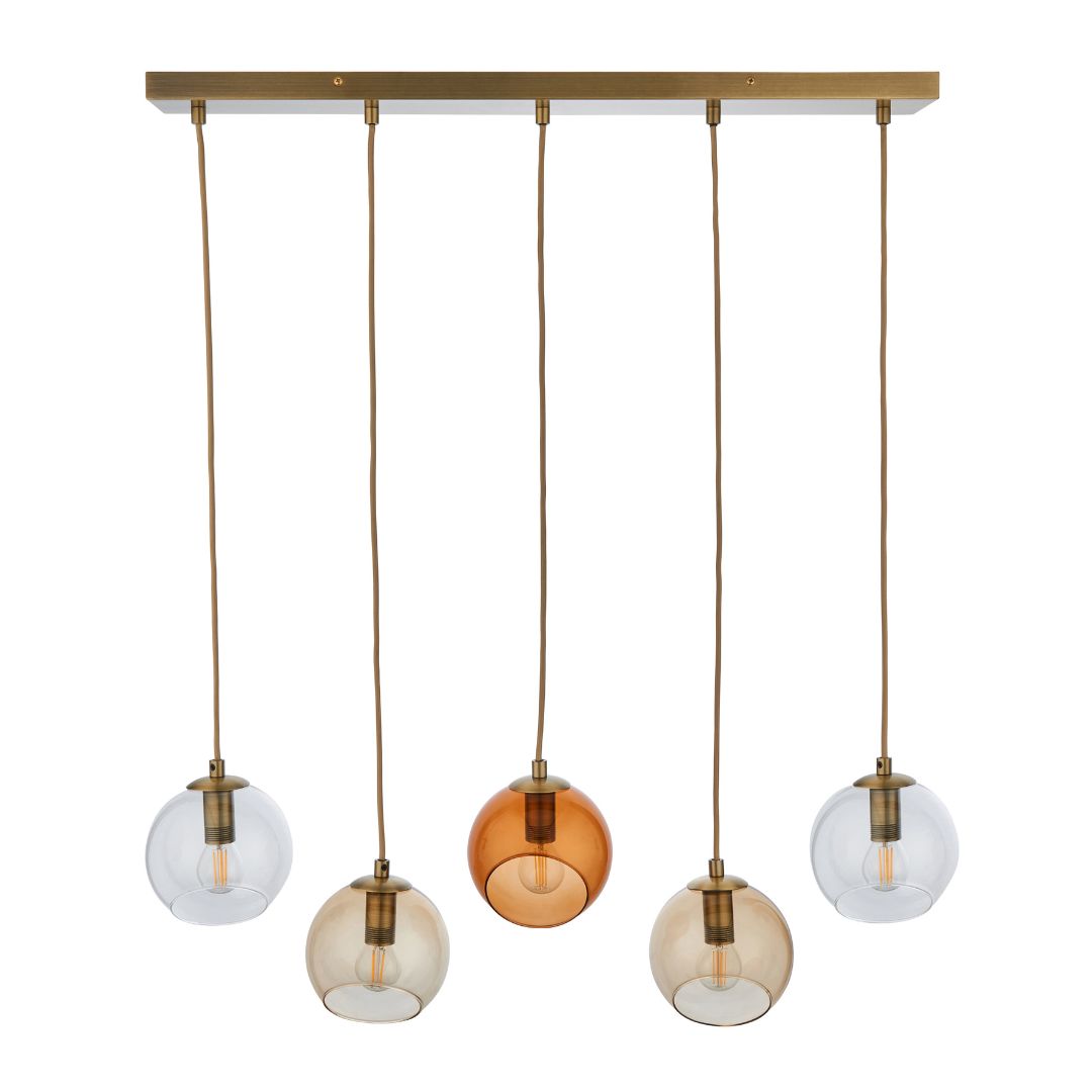 Branco 5 Light Antique Brass Ceiling Pendant Bar