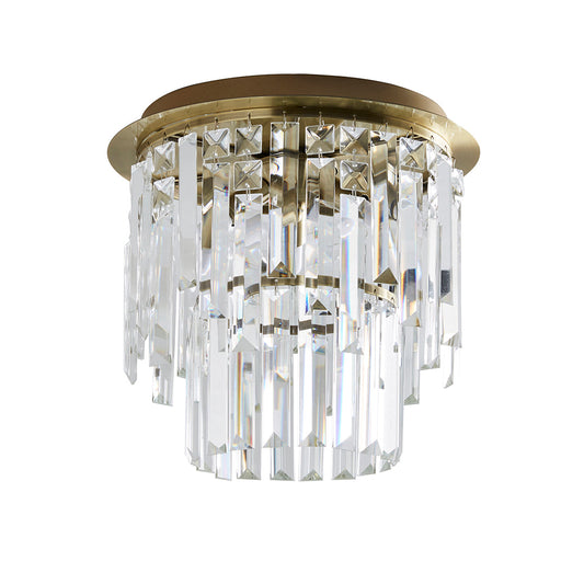 Onega 3 Light Antique Brass & Glass Flush Ceiling Light