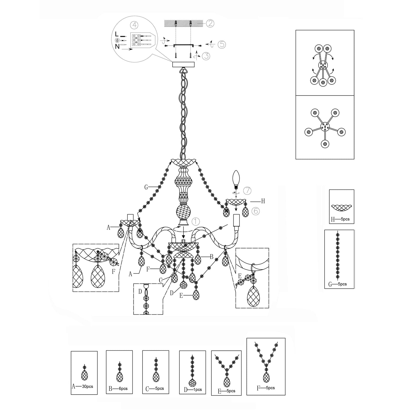 Vivienne 5 Light Chrome & Clear Chandelier Ceiling Pendant