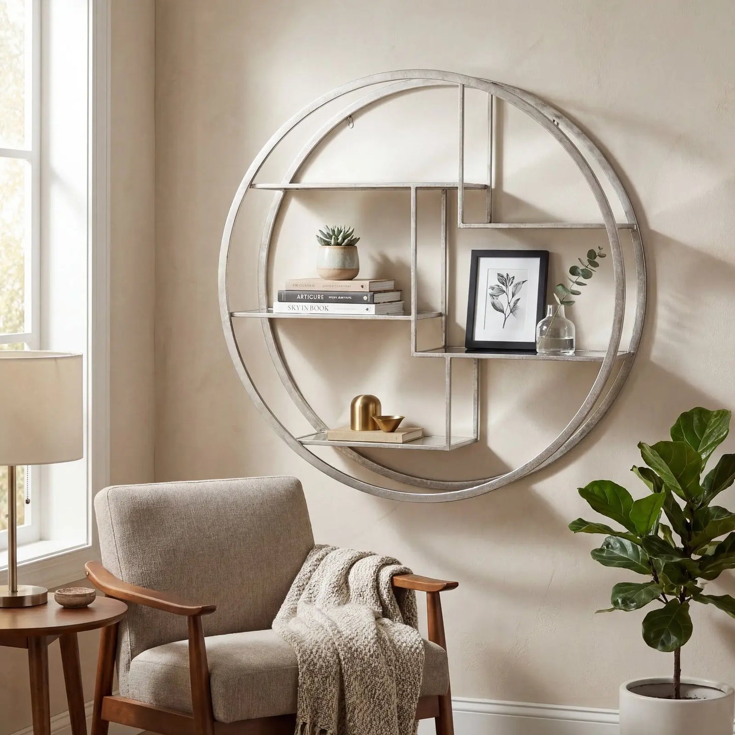 Large Circular Silver Wall Hanging Multi Shelf  Furniture > Display Units > Shelf Unit BlissVeranda
