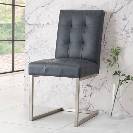 Tivoli Mottled Black Faux Leather Cantilever Dining Chair, 2 Pack