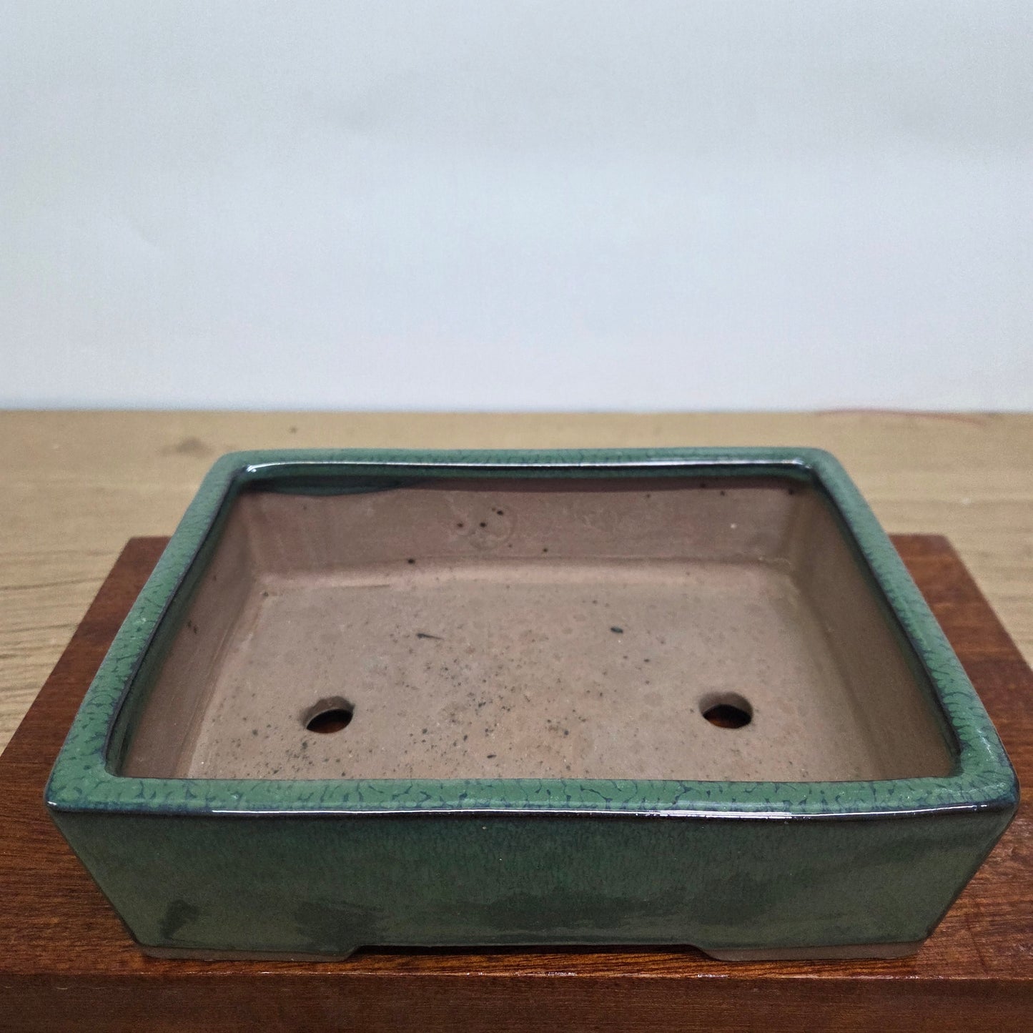 22cm Glazed Bonsai Pot | Rectangle | 22cm x 17cm x 7cm | Dark Green