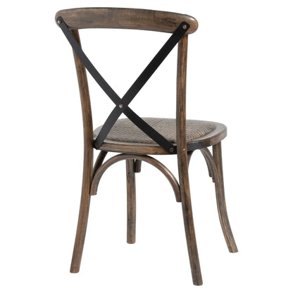 Wooden chair with cross-back design on a white background