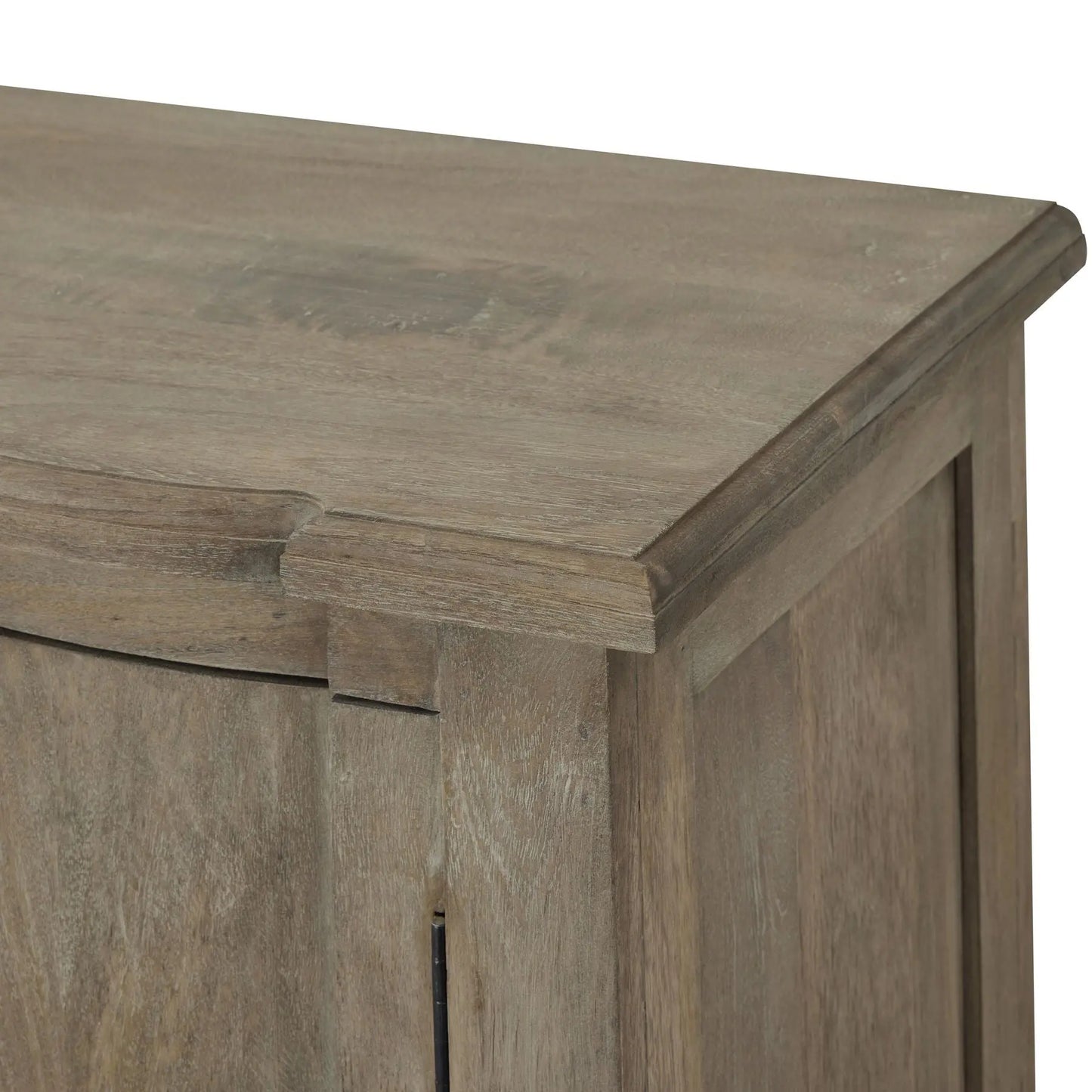 Close-up of a wooden cabinet with a white background