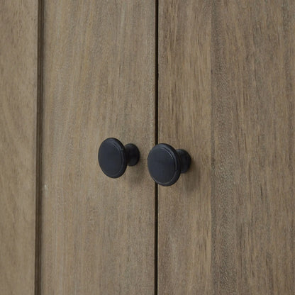 Wooden cabinet with black knobs
