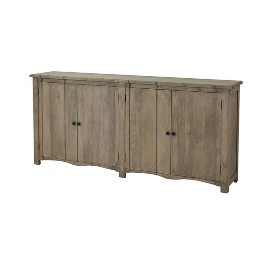 Wooden sideboard with four doors on a white background
