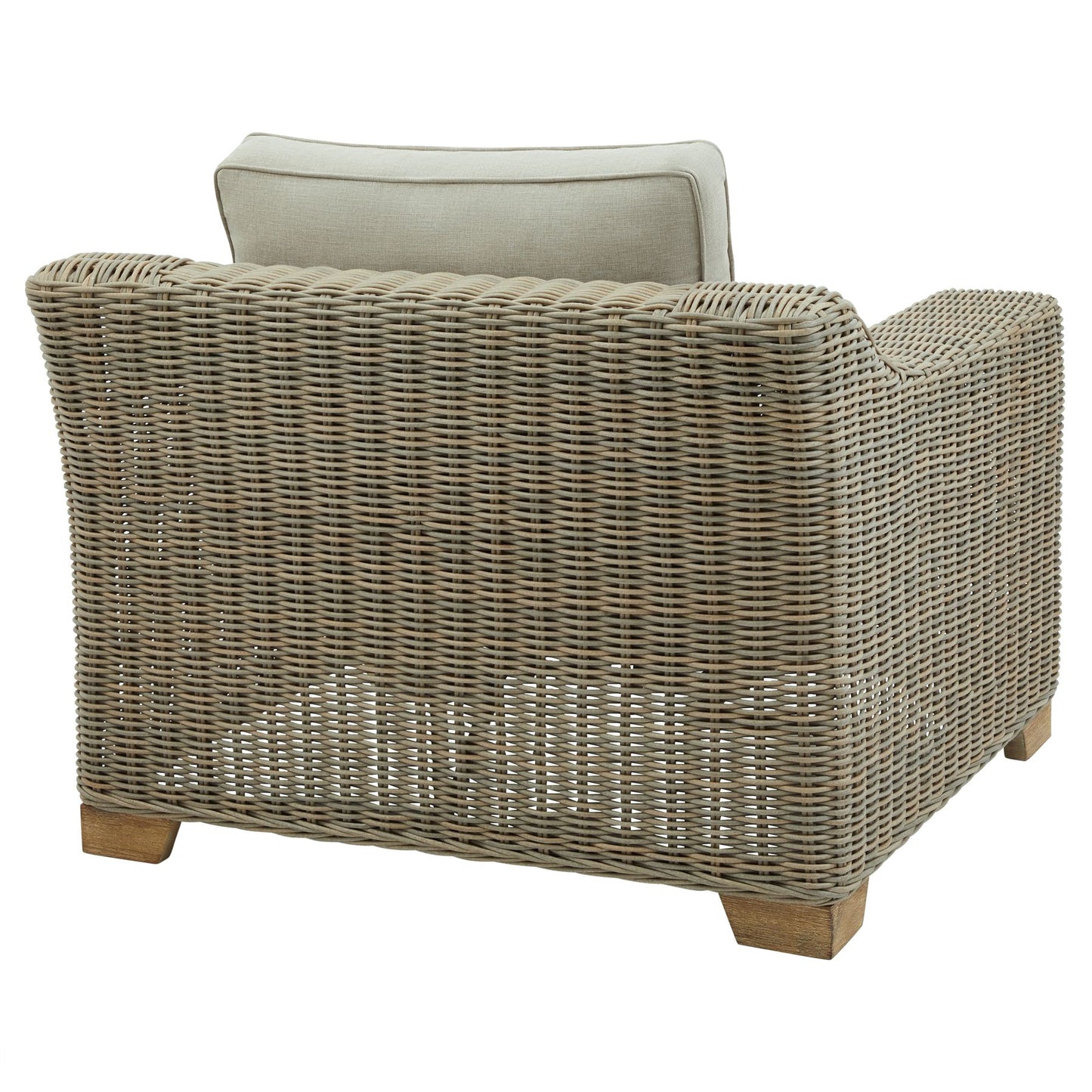 Wicker armchair with a cushion on a white background