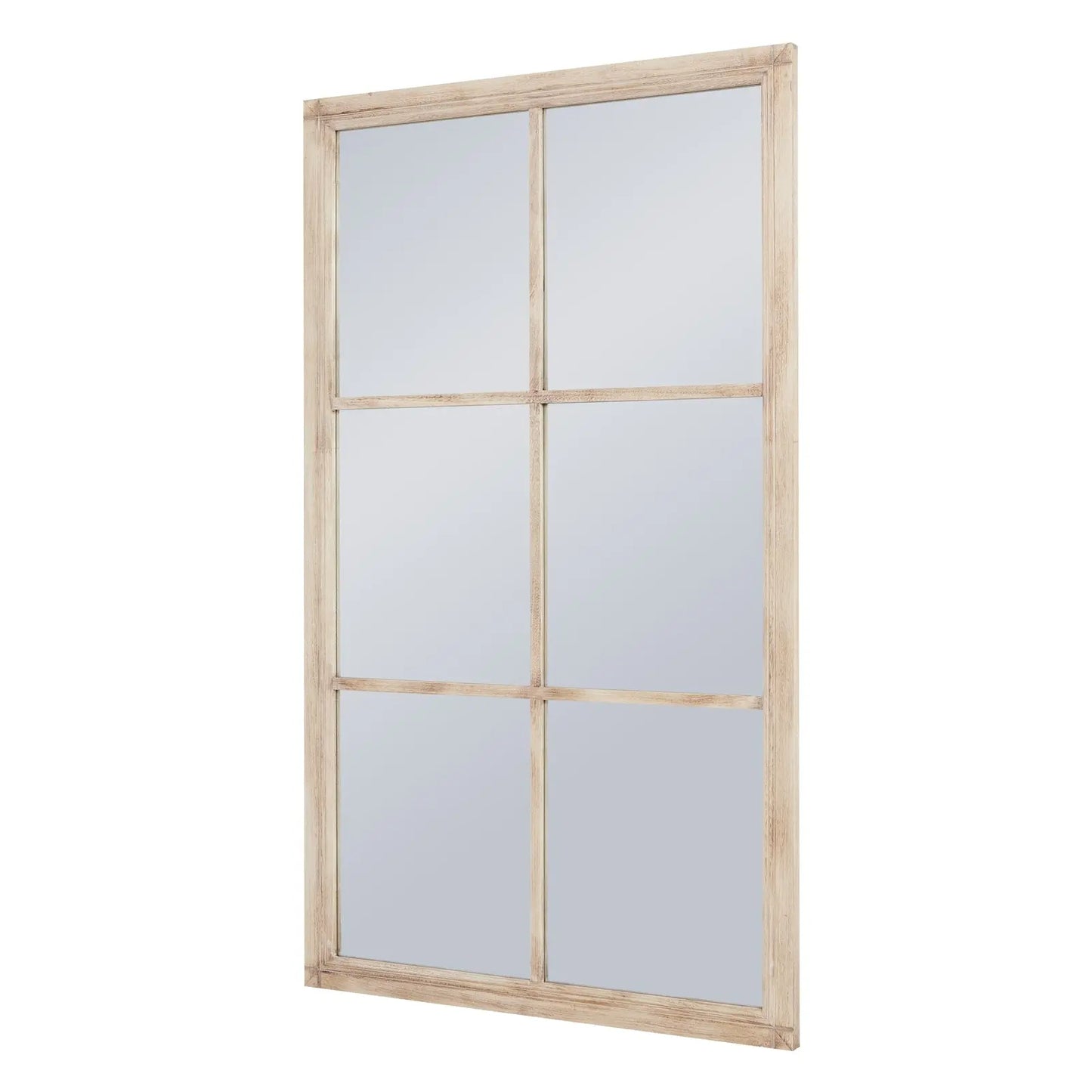 Wooden framed window with glass panes on a white background