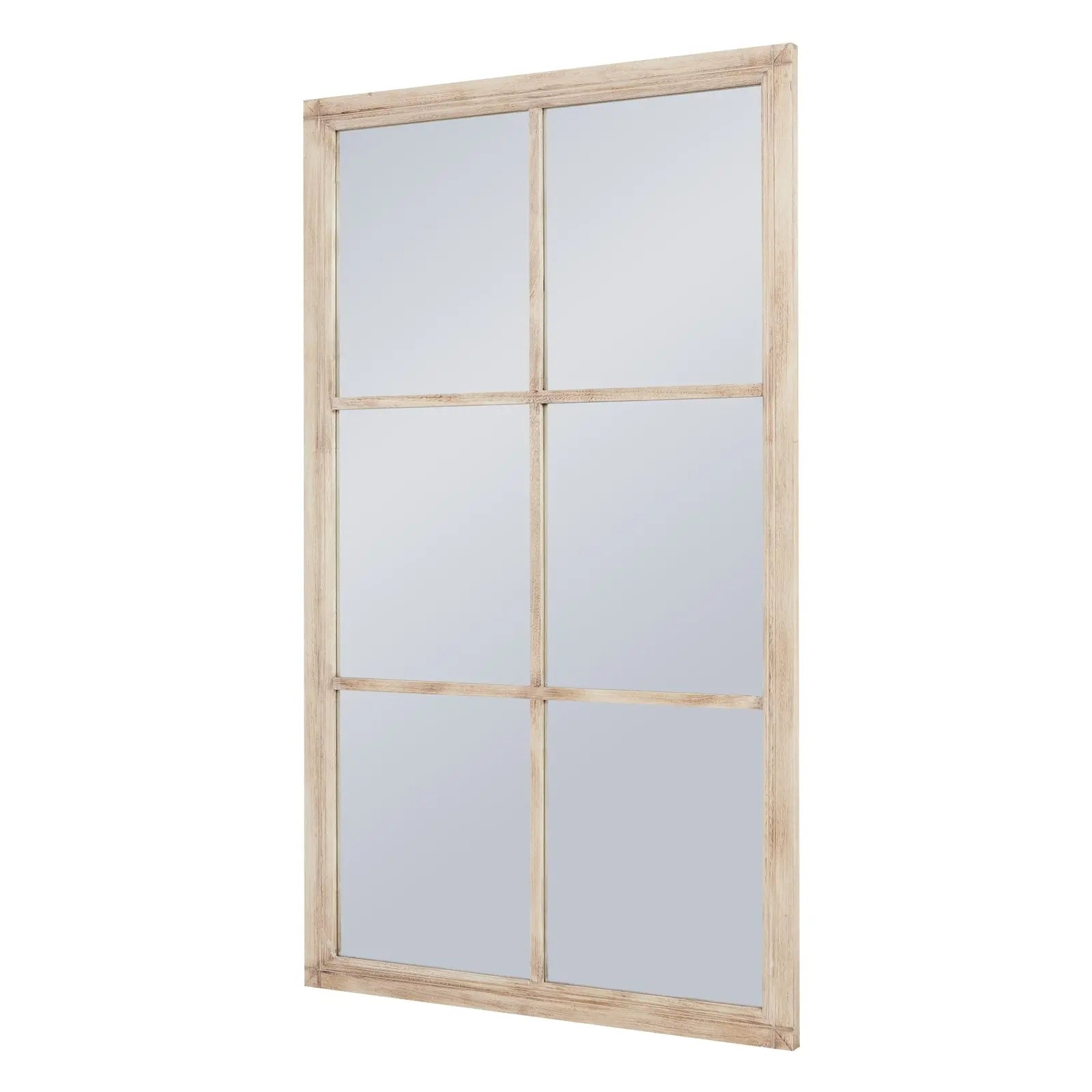 Wooden framed window with glass panes on a white background