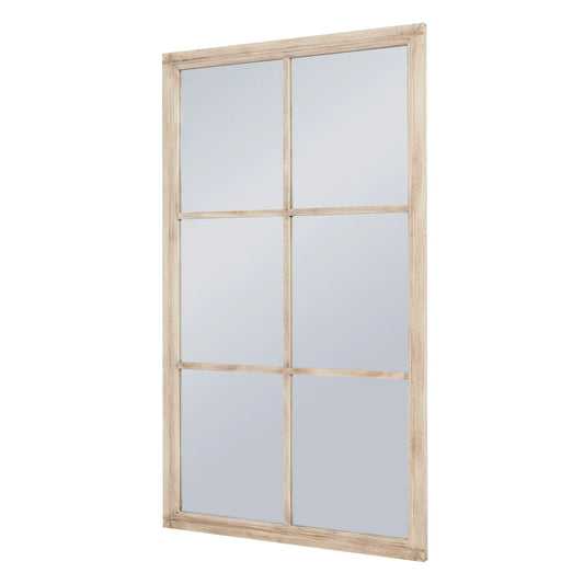 Wooden framed window with glass panes on a white background