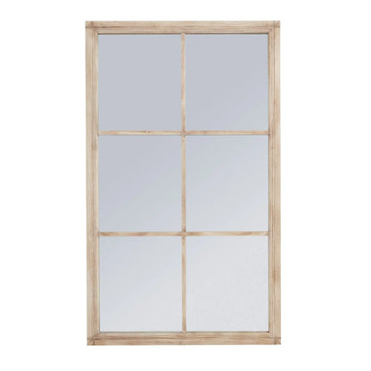 Wooden window frame with glass panes on a white background