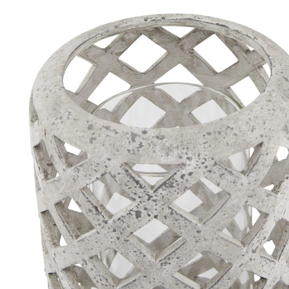 Large Grey Stone Effect Hurricane Lantern BlissVeranda
