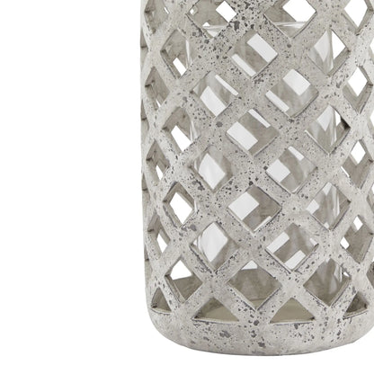 Large Grey Stone Effect Hurricane Lantern BlissVeranda