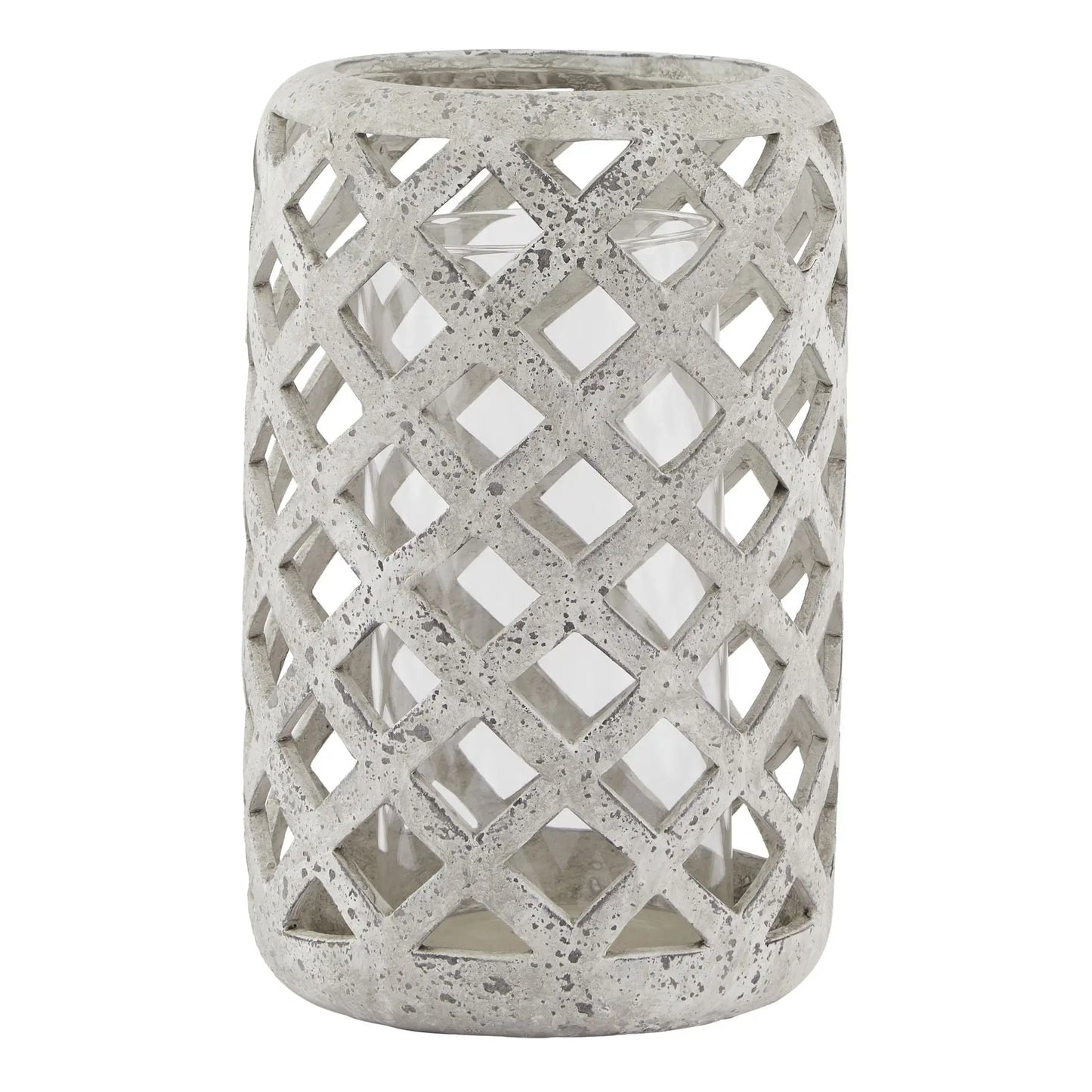 Large Grey Stone Effect Hurricane Lantern BlissVeranda