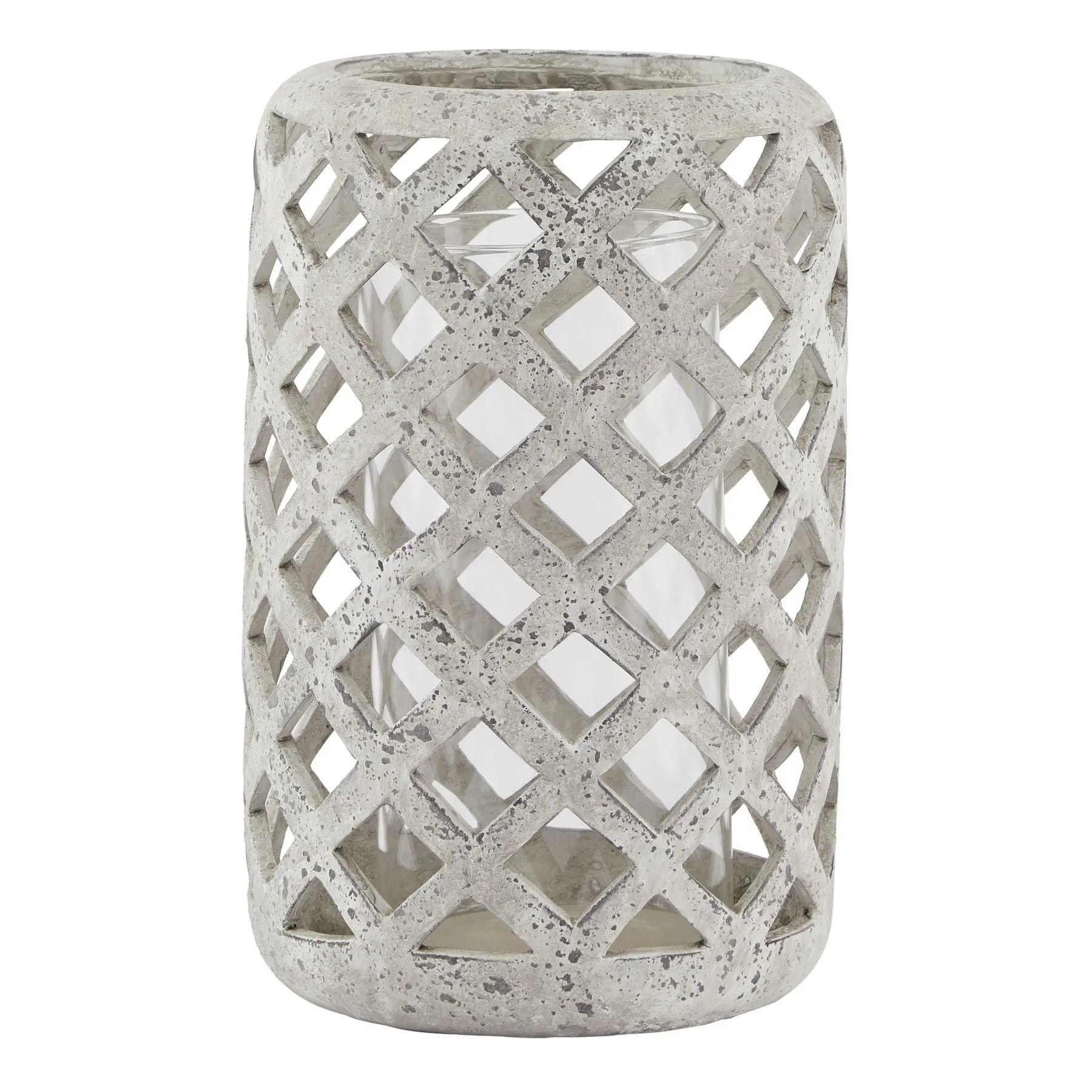 Large Grey Stone Effect Hurricane Lantern BlissVeranda