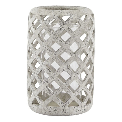 Large Grey Stone Effect Hurricane Lantern BlissVeranda