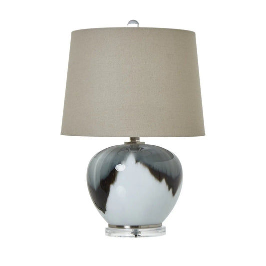 Grey Glass Table Lamp With Linen Shade BlissVeranda