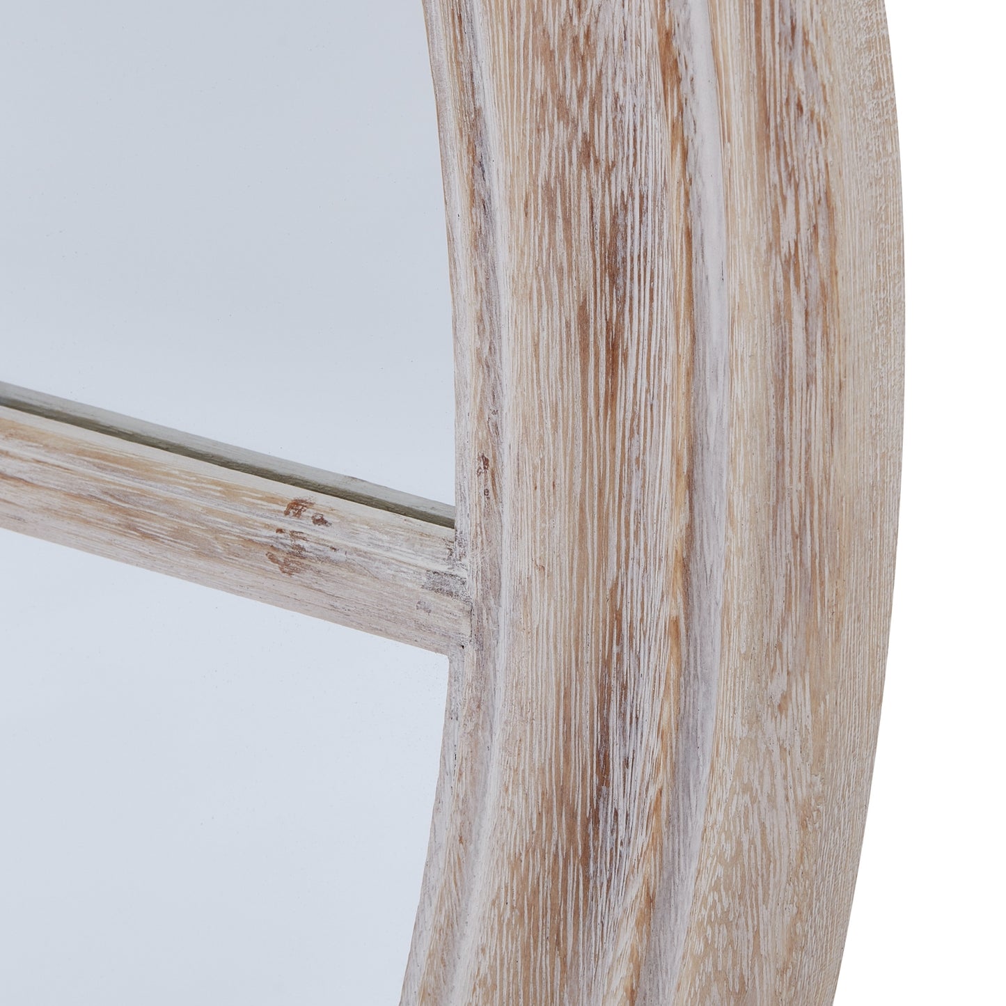 Close-up of a wooden frame with a light finish on a white background